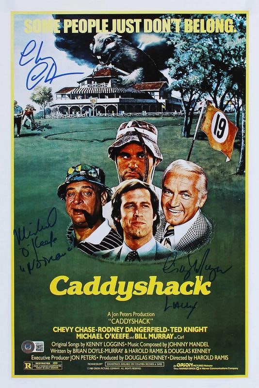 Caddyshack (3) Chase, Morgan & O'Keefe Signed 12x18 Movie Poster BAS Witnessed 1 - 5