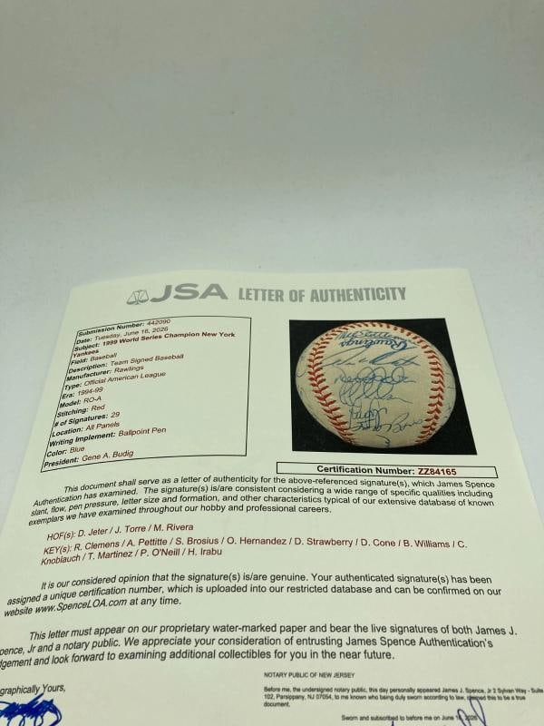 1999 NY Yankees World Series Champs Team Signed Baseball Derek Jeter JSA COA - 13