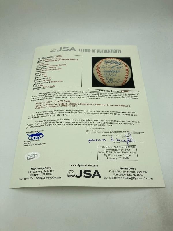 1999 NY Yankees World Series Champs Team Signed Baseball Derek Jeter JSA COA - 4