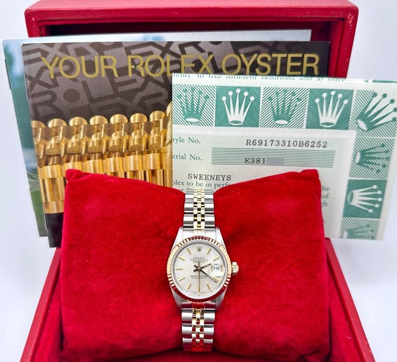 Rolex Ladies Datejust 69173 26mm Silver Dial 18k Yellow Gold Steel Box Paper - 2