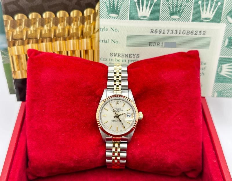 Rolex Ladies Datejust 69173 26mm Silver Dial 18k Yellow Gold Steel Box Paper - 3