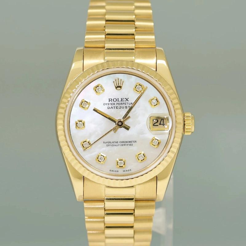 PEARL DIAMOND Rolex 68278 Yellow Gold 31mm Midsize Lady President Watch - 2
