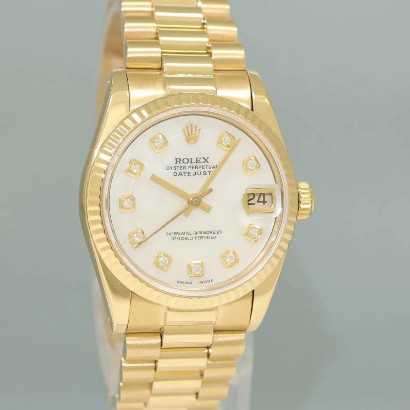 PEARL DIAMOND Rolex 68278 Yellow Gold 31mm Midsize Lady President Watch - 3