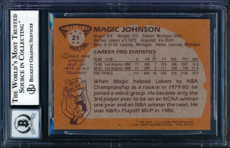 Lakers Magic Johnson Authentic Signed 1981 Topps #21 Card Auto 10! BAS Slabbed - 2