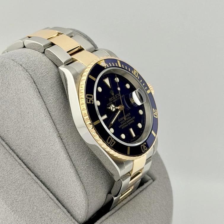2007 Rolex Submariner Date Blue 16613 40mm Blue Dial 18k Gold Steel Box - 10