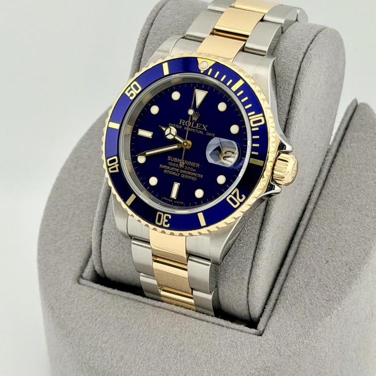 2007 Rolex Submariner Date Blue 16613 40mm Blue Dial 18k Gold Steel Box - 2