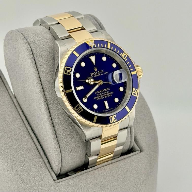 2007 Rolex Submariner Date Blue 16613 40mm Blue Dial 18k Gold Steel Box - 5