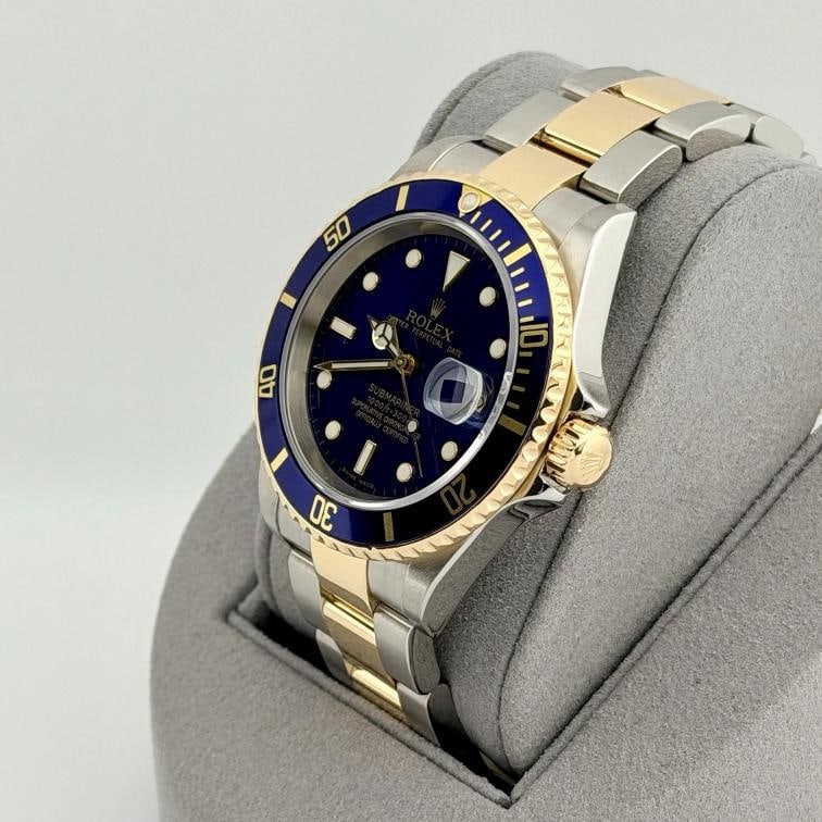 2007 Rolex Submariner Date Blue 16613 40mm Blue Dial 18k Gold Steel Box - 9