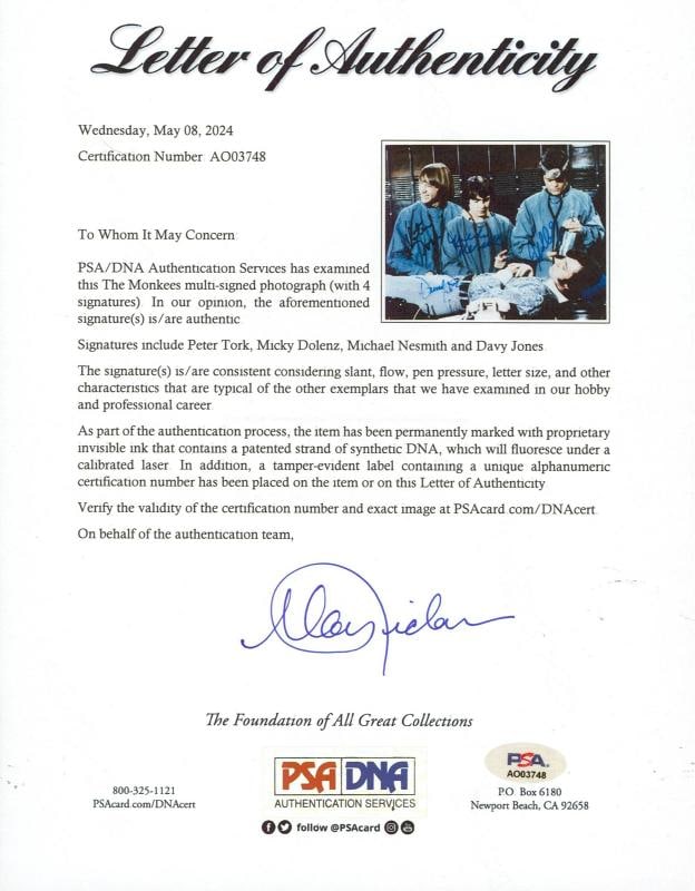 The Monkees (4) Tork, Dolenz, Nesmith & Jones Signed 8x10 Photo PSA/DNA #AO03748 - 2