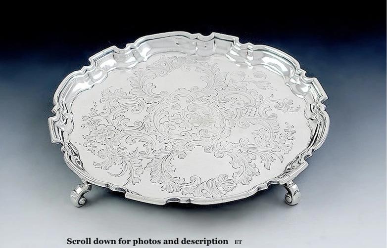 1728 George II Sterling Silver Floral Engraved Footed Salver (1 of 5)