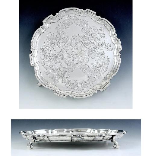 1728 George II Sterling Silver Floral Engraved Footed Salver - 2