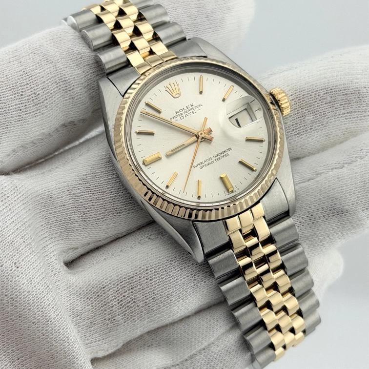Rolex Date 1500 34mm Silver Dial 18k Yellow Gold Stainless Steel Jubilee - 4