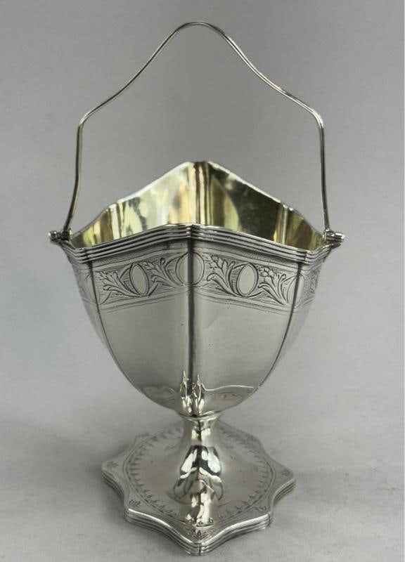 Lovely Antique English Georgian Sterling Silver Handled Basket 1790 - 2