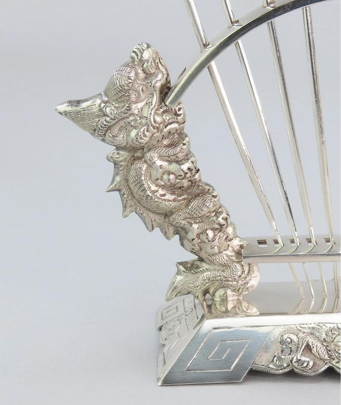 c1930s Vietnamese 900 Silver 10 Food Picks w/ Stand Dragons Design - 2