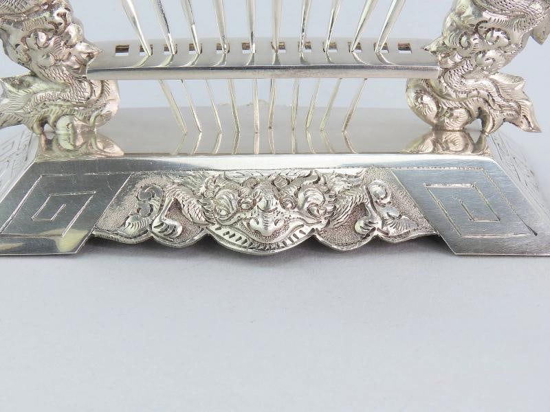c1930s Vietnamese 900 Silver 10 Food Picks w/ Stand Dragons Design - 3