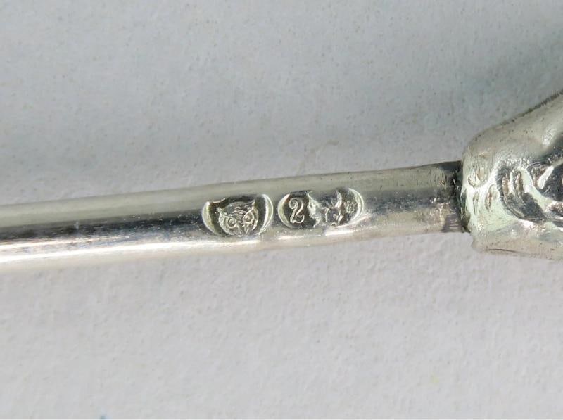 c1930s Vietnamese 900 Silver 10 Food Picks w/ Stand Dragons Design - 7