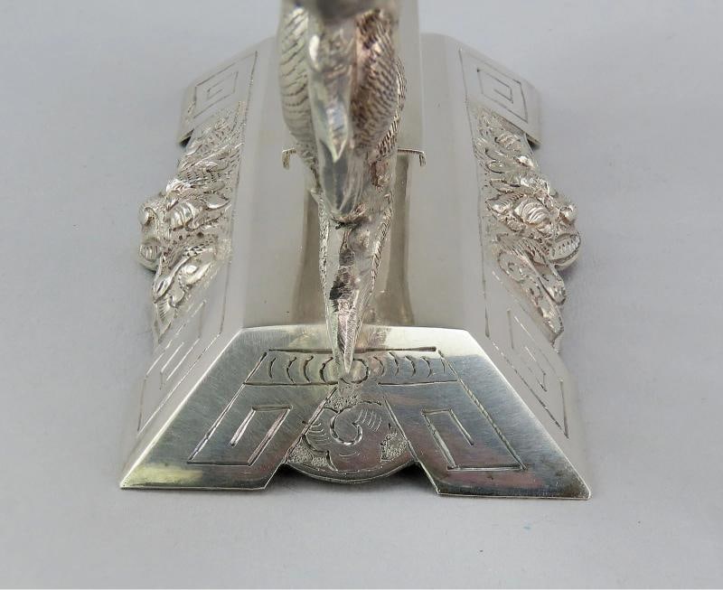 c1930s Vietnamese 900 Silver 10 Food Picks w/ Stand Dragons Design - 8