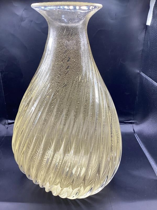 Vintage Pair of Murano Glass Bubble Vases with Sommerso Gold, 1960s Barovier - 10