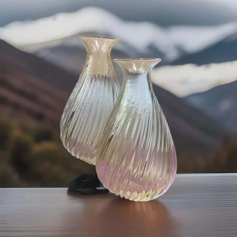 Vintage Pair of Murano Glass Bubble Vases with Sommerso Gold, 1960s Barovier (1 of 13)