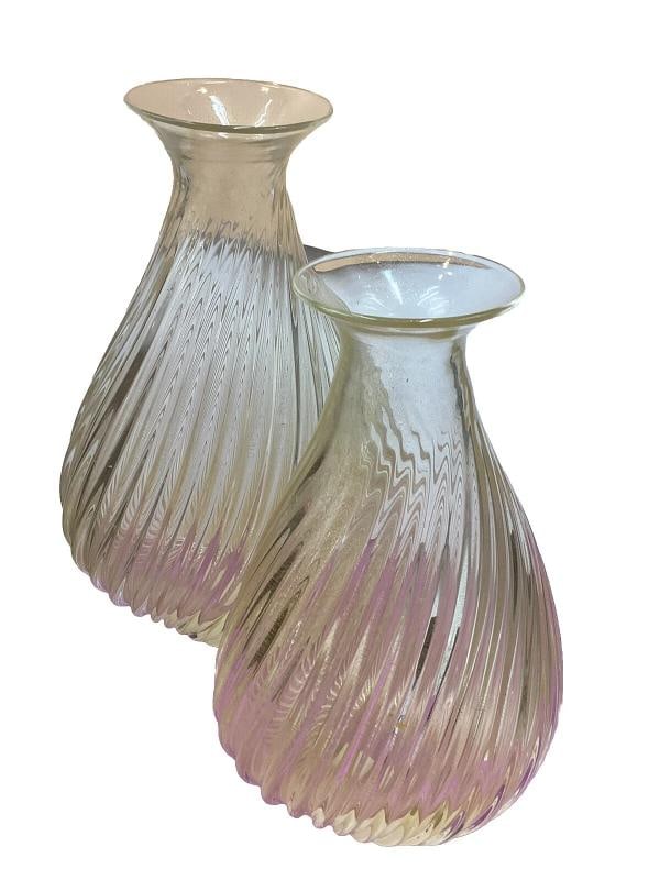 Vintage Pair of Murano Glass Bubble Vases with Sommerso Gold, 1960s Barovier - 2