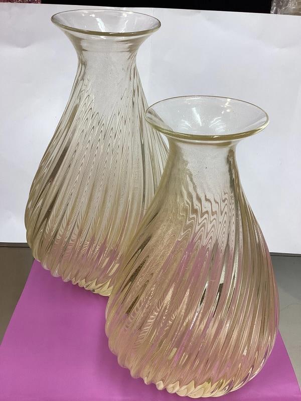 Vintage Pair of Murano Glass Bubble Vases with Sommerso Gold, 1960s Barovier - 3
