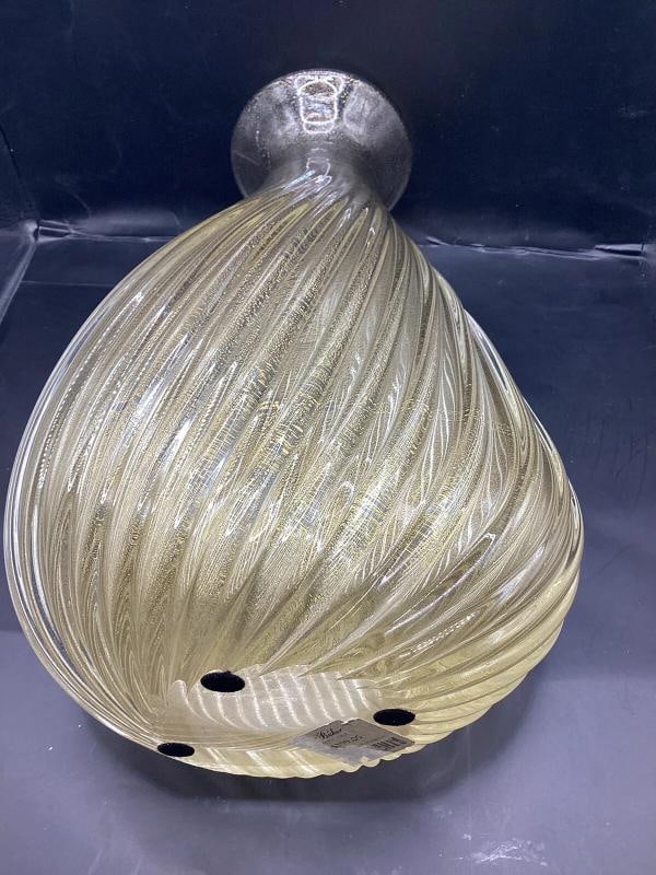 Vintage Pair of Murano Glass Bubble Vases with Sommerso Gold, 1960s Barovier - 8