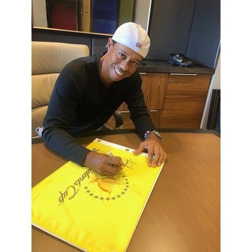 Tiger Woods Signed Autographed 2019 President's Cup Pin Flag #/500 UDA IS - 2