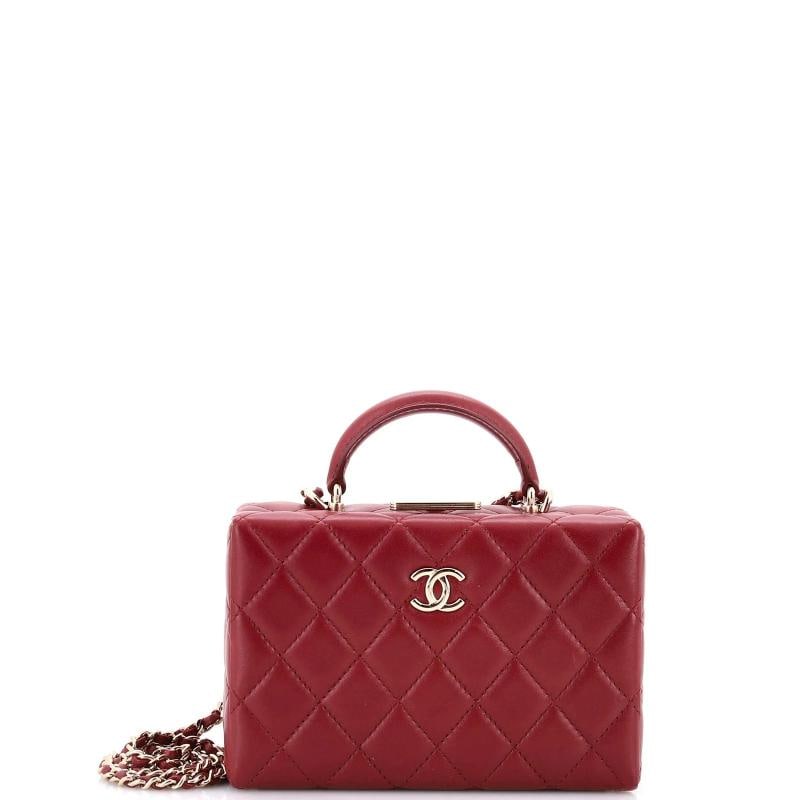Chanel Top Handle Box Bag Quilted Lambskin Small: Accessories: Dust Bag Measurements: Height 5", Width 7", Depth 2.5". Condition: Pre-owned - Excellent,Brand: Chanel,Exterior Material: Leather,Style: Top Handle,Exterior Color: Red,Department: Women,S