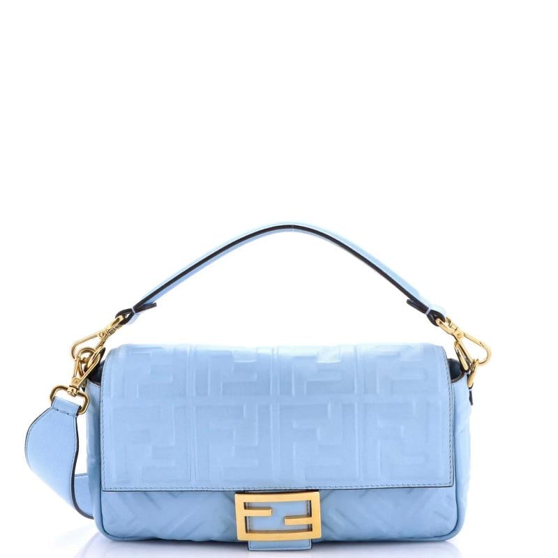 Fendi Baguette NM Bag Zucca Embossed Leather Medium: Accessories: Extra Strap, With Strap Measurements: Handle Drop 4", Height 6", Width 11", Depth 2", Strap Drop 15" . Condition: Pre-owned - Good,Brand: Fendi,Exterior Material: Leather,Style: Cross Bod
