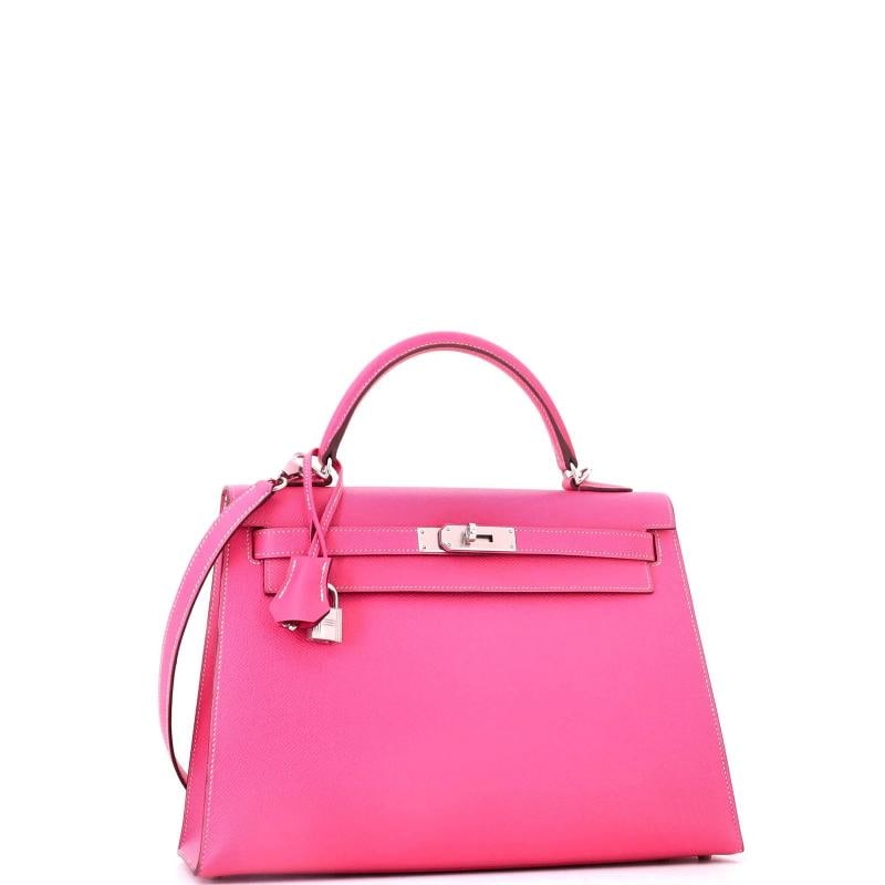 Hermes Kelly Handbag Pink Epsom with Palladium Hardware 32 - 2
