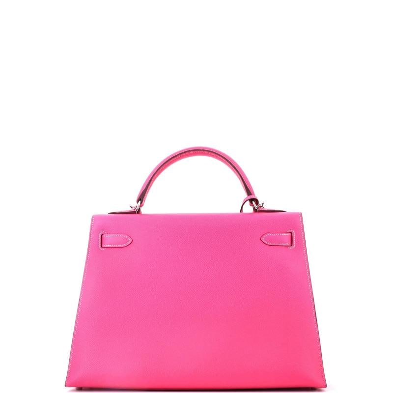 Hermes Kelly Handbag Pink Epsom with Palladium Hardware 32 - 3