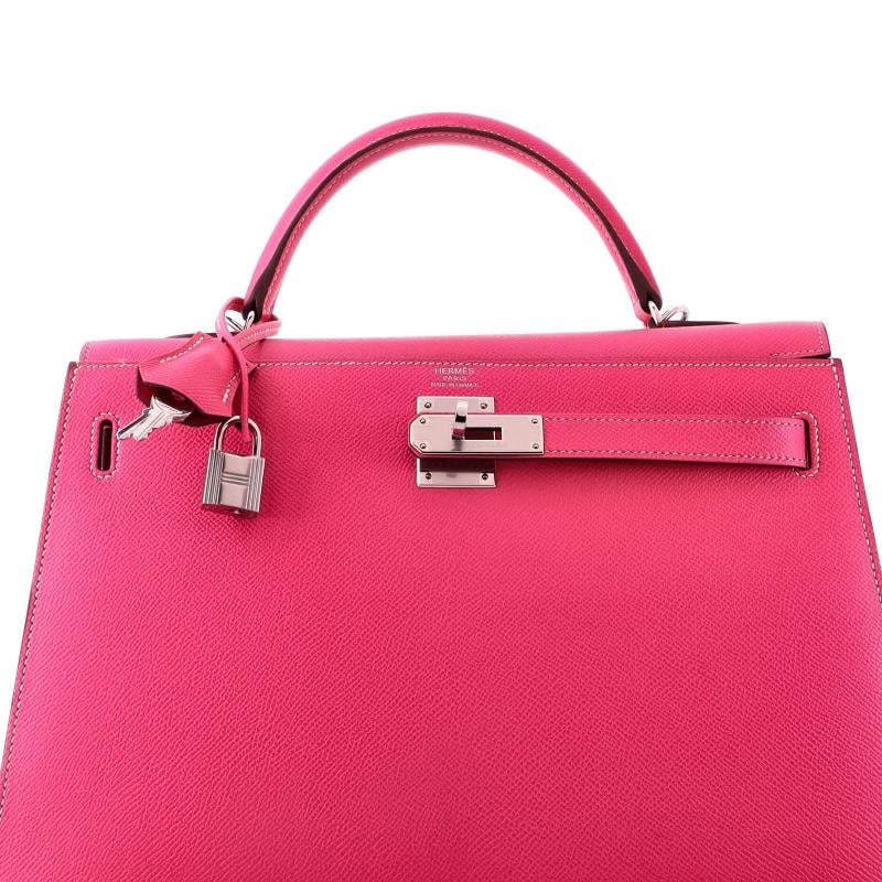 Hermes Kelly Handbag Pink Epsom with Palladium Hardware 32 - 6