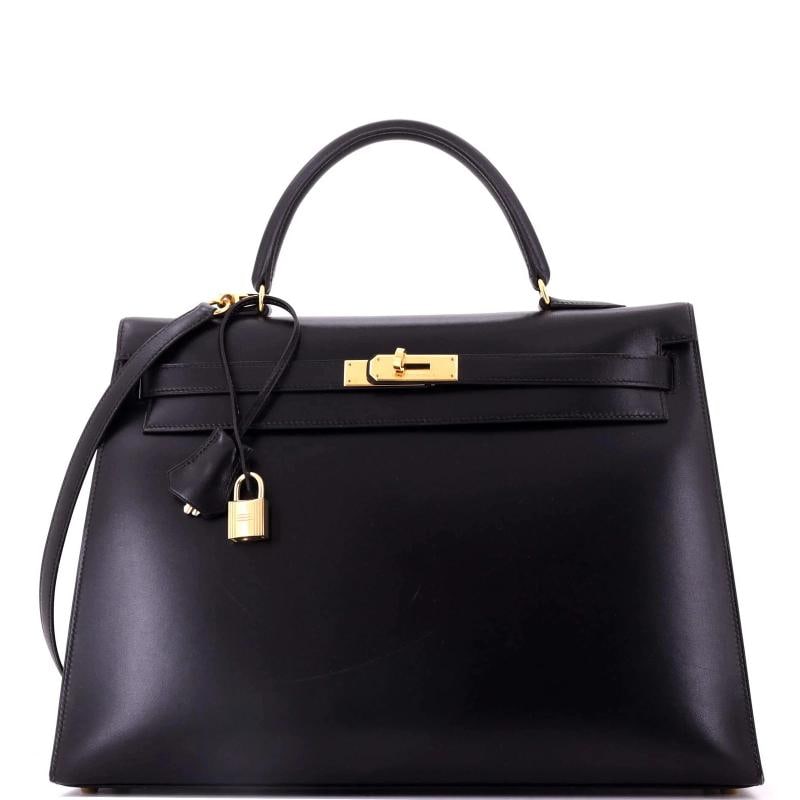 Hermes Kelly Handbag Black Box Calf with Gold Hardware 35 (1 of 8)