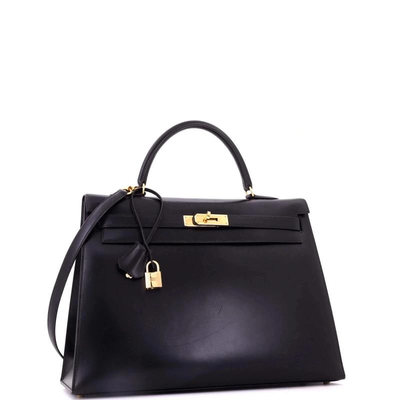 Hermes Kelly Handbag Black Box Calf with Gold Hardware 35 - 2
