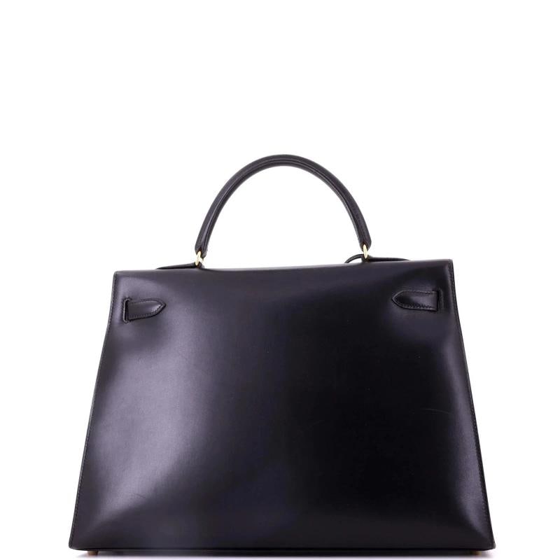 Hermes Kelly Handbag Black Box Calf with Gold Hardware 35 - 3