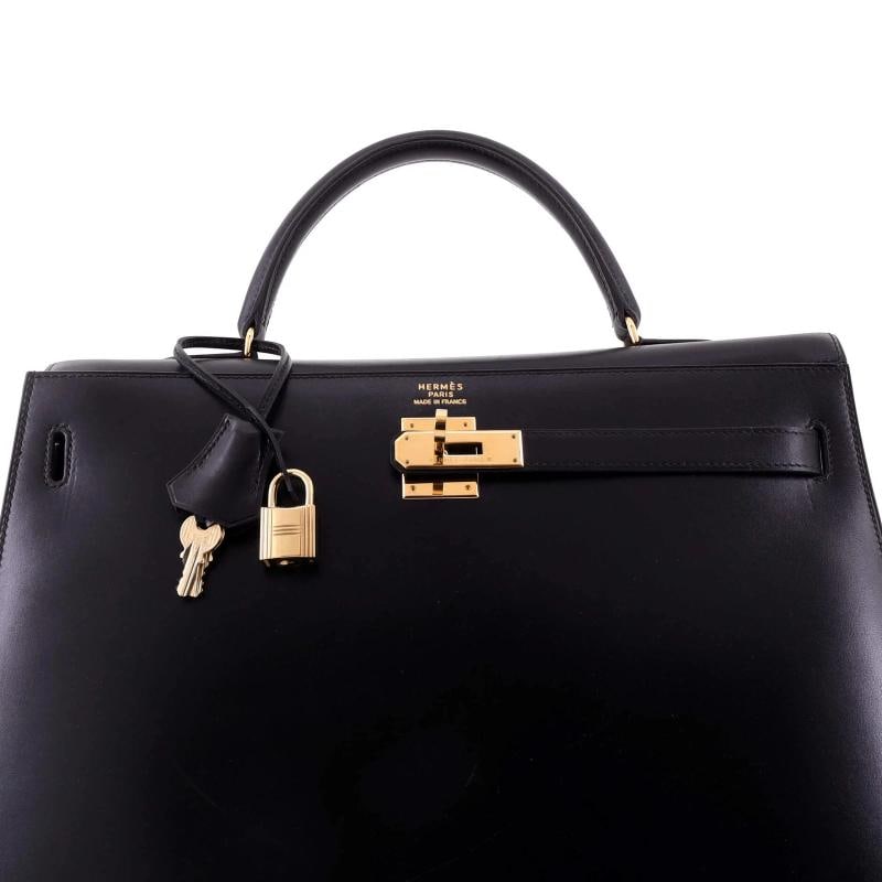 Hermes Kelly Handbag Black Box Calf with Gold Hardware 35 - 5