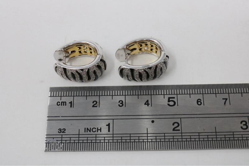 Roberto Coin Zebra 18K White Gold Diamond & Enamel Hoop Earrings - 2