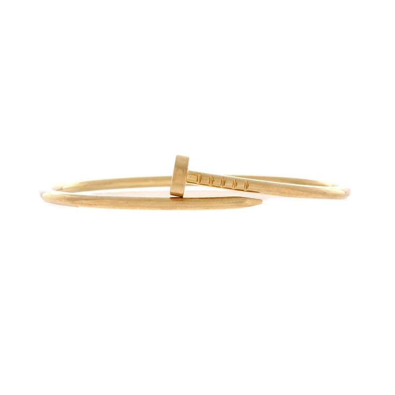 Cartier Juste un Clou Bracelet 18K Yellow Gold Small: Measurements: Circumference: 6 ", Width: 2.55 mm . Condition: Pre-owned - Good,Brand: Cartier,Main Stone: Unknown,Metal: 18K Rose Gold,Metal Purity: 18K,Style: Bracelet,Type: Bracelet,Color: Yellow