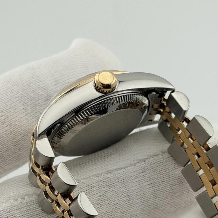 Rolex Ladies Oyster Perpetual 76193 Black Diamond Dial 18k Gold Steel Box Paper - 10