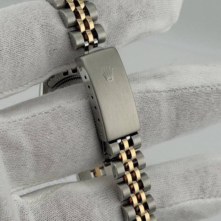 Rolex Ladies Oyster Perpetual 76193 Black Diamond Dial 18k Gold Steel Box Paper - 8