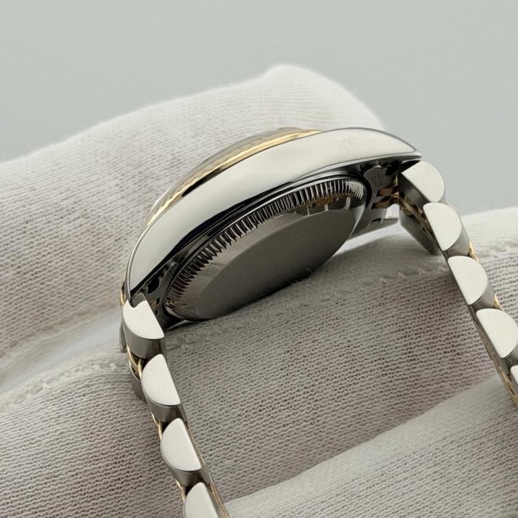 Rolex Ladies Oyster Perpetual 76193 Black Diamond Dial 18k Gold Steel Box Paper - 9