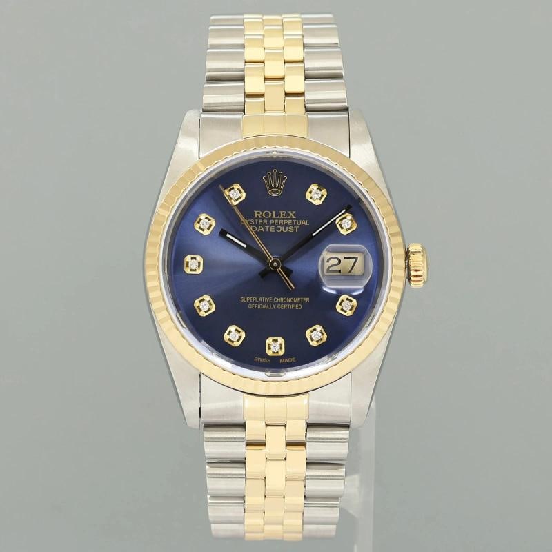 MINT Rolex DateJust 16233 Two Tone Yellow Gold Jubilee Blue Diamond Watch Box - 2
