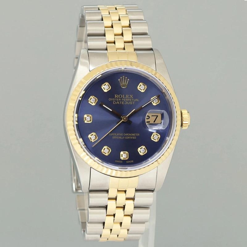 MINT Rolex DateJust 16233 Two Tone Yellow Gold Jubilee Blue Diamond Watch Box - 3