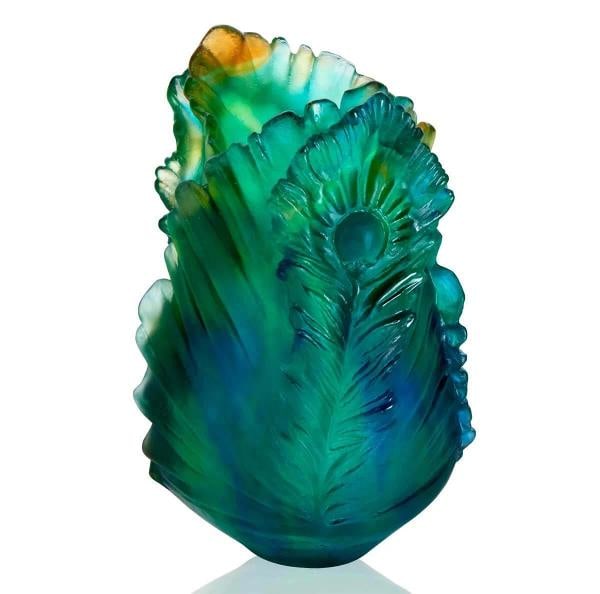 DAUM CRYSTAL NUMBERED ED. FLEUR DE PAON VASE SMALL #05694 BRAND NIB PEACOCK F/SH (1 of 1)