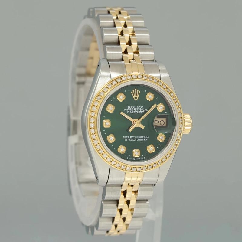 GREEN DIAMOND Ladies Rolex DateJust 26mm 69173 Two Tone Gold Jubilee Watch - 3
