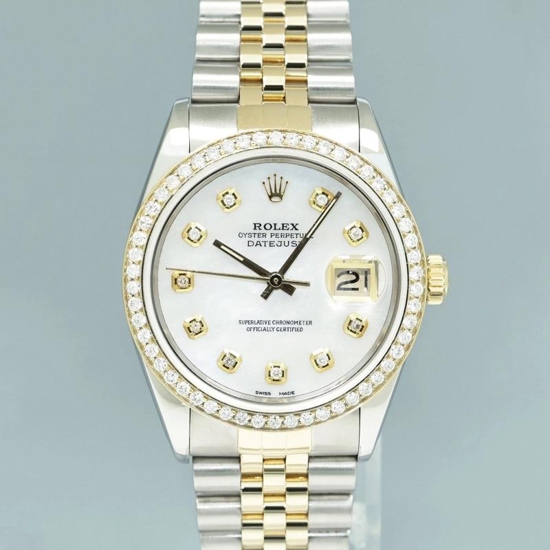 PEARL & DIAMOND BEZEL Rolex DateJust 16233 Two-Tone Yellow Gold Jubilee Watch - 2