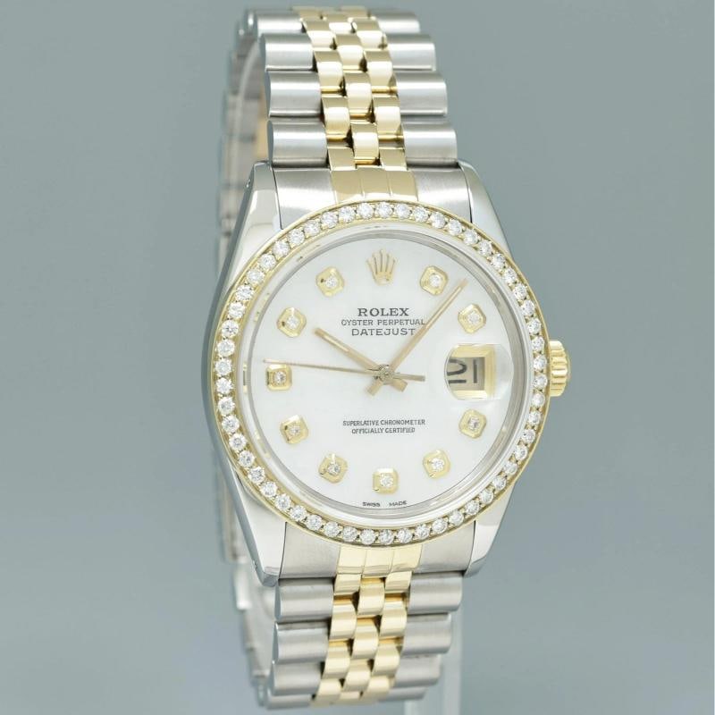 PEARL & DIAMOND BEZEL Rolex DateJust 16233 Two-Tone Yellow Gold Jubilee Watch - 3