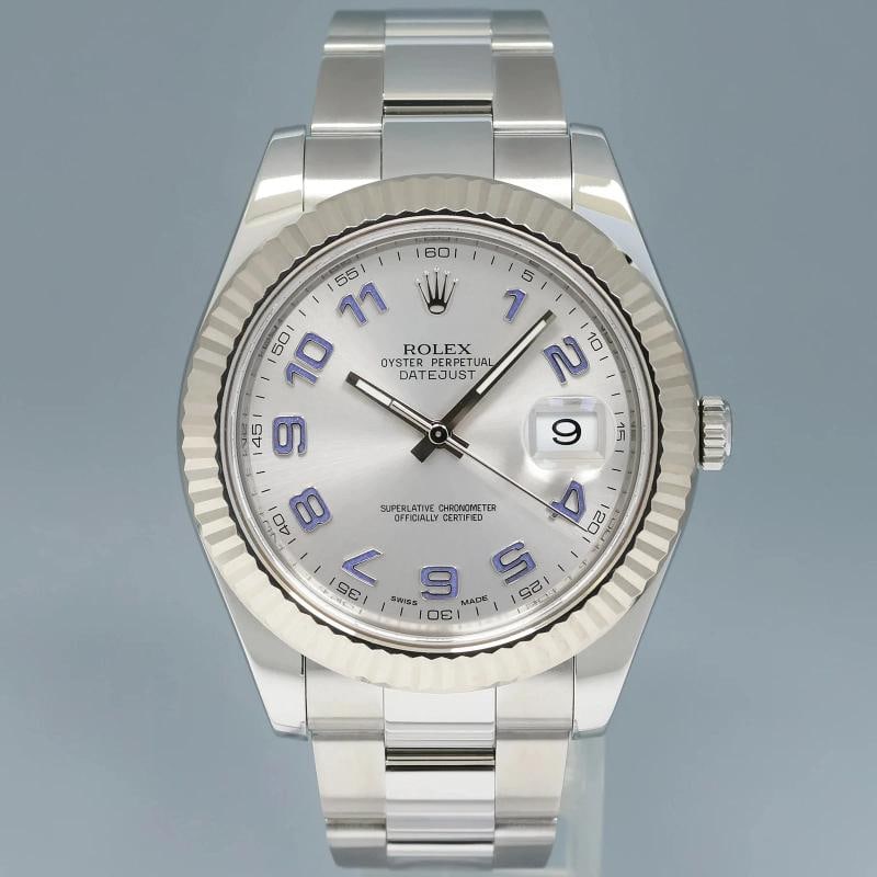 MINT Papers Rolex 116334 Datejust II 41mm Silver Blue Arabic White Gold Fluted - 2