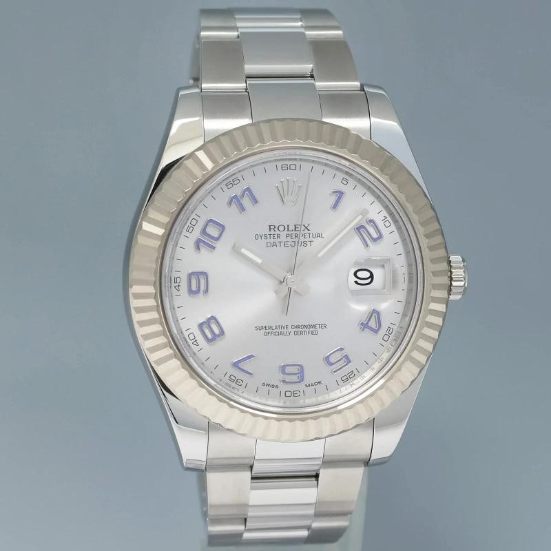 MINT Papers Rolex 116334 Datejust II 41mm Silver Blue Arabic White Gold Fluted - 3