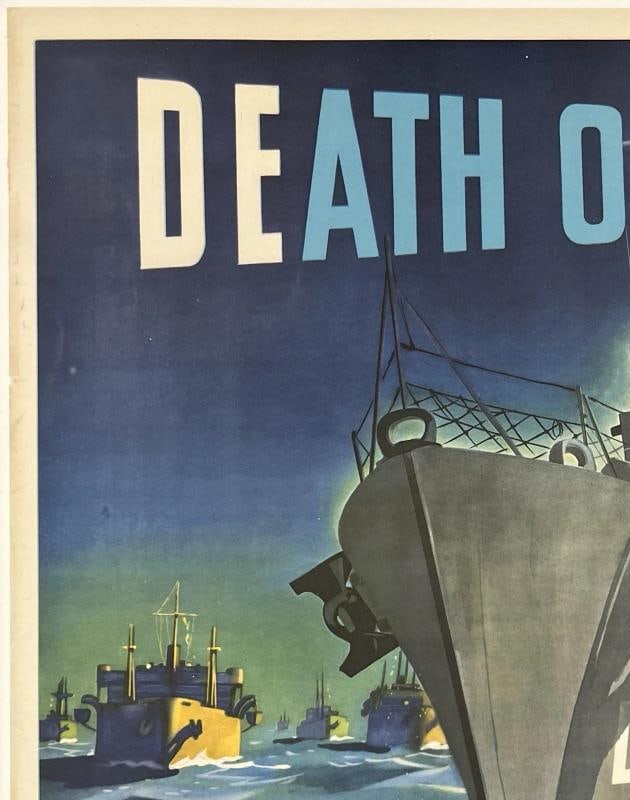 Original Vintage WWII Poster DEATH ON SUBS! U.S. NAVY DISPATCH World War LINEN - 2